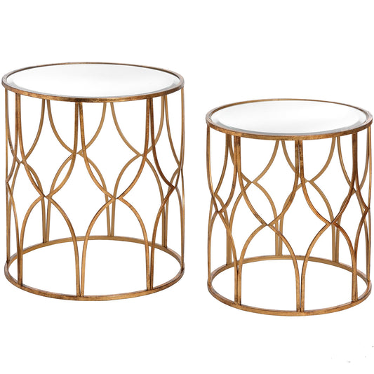 Set Of Two Lattice Detail Gold Side Tables - Red Ross Retail-Furniture Specialists 
