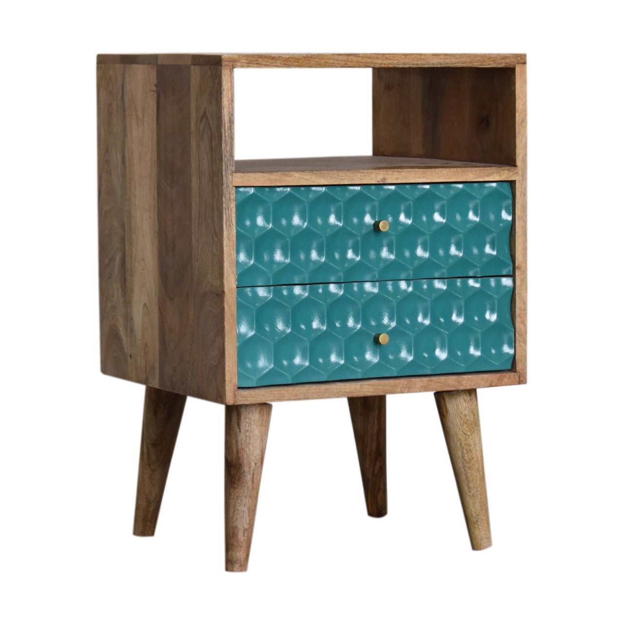 Honeycomb Carved Teal Bedside with Open Slot - Red Ross Retail-Furniture Specialists 