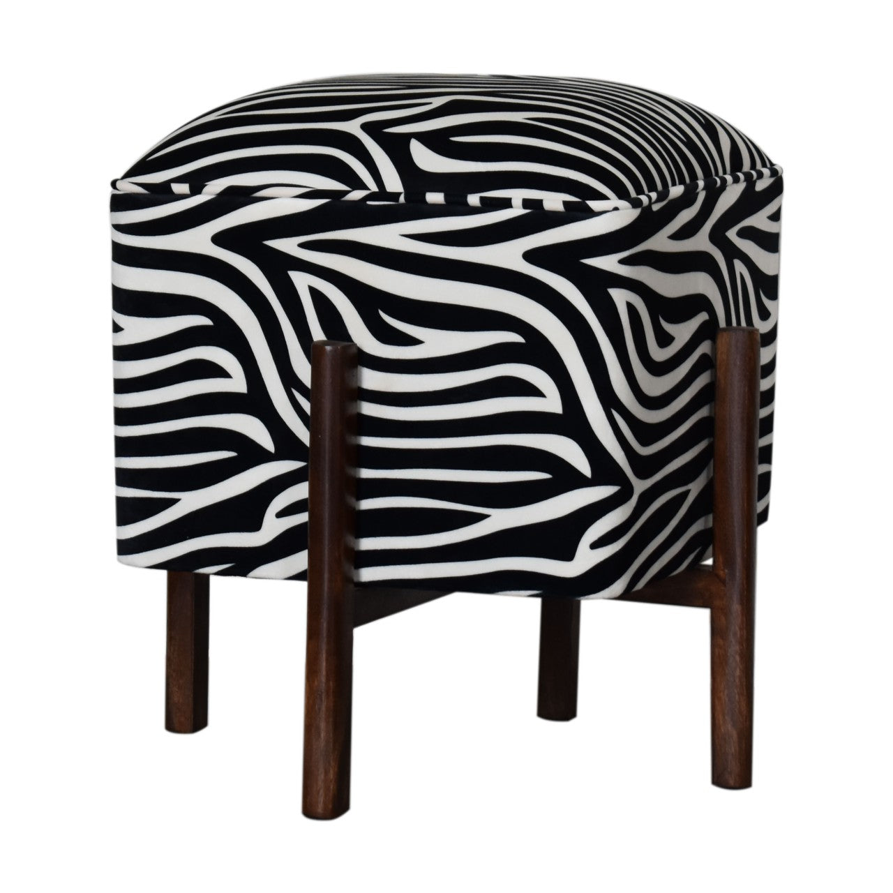 Zebra Print Footstool with Solid Wood Legs - Red Ross Retail-Furniture Specialists 