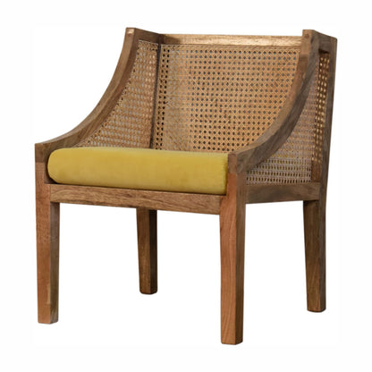 Mustard Cotton Velvet Rattan Chair - Red Ross Retail-Furniture Specialists 