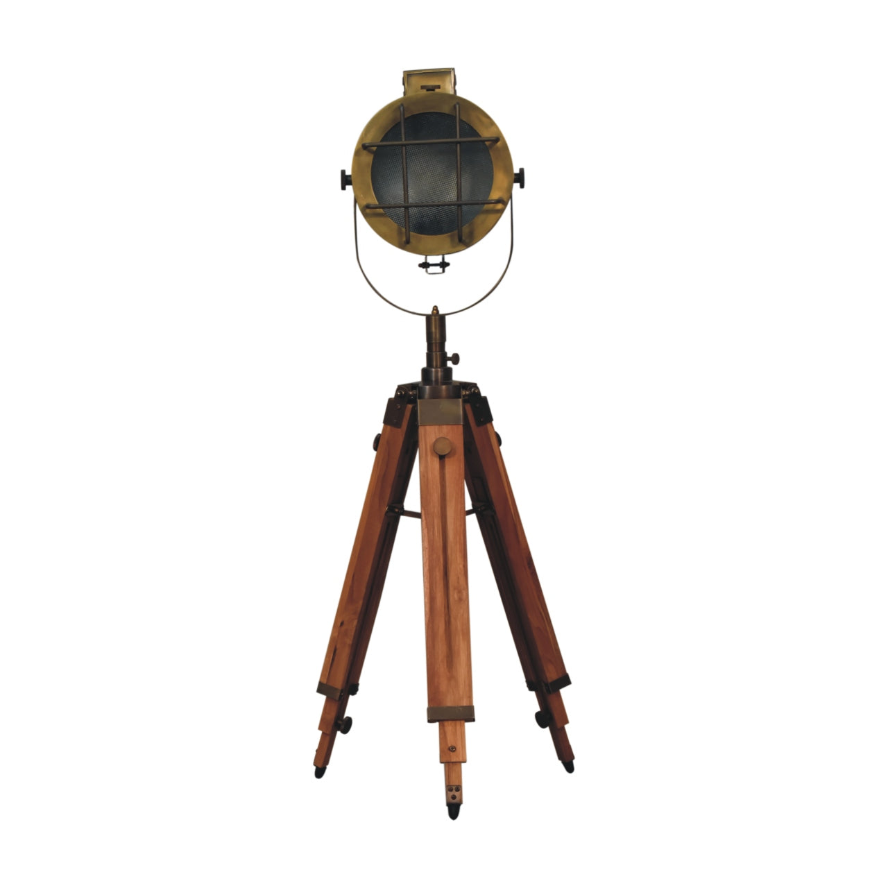 Caged Brass Antique Tripod Fold Spotlight Floor Lamp - Red Ross Retail-Furniture Specialists 