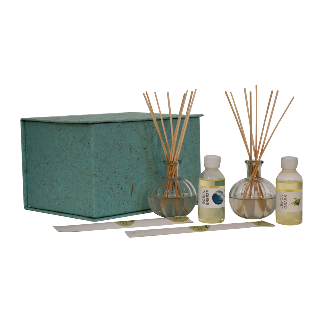Amia Glass Bottle Diffuser Set (Lemon Grass & Ocean Breeze) - Red Ross Retail-Furniture Specialists 